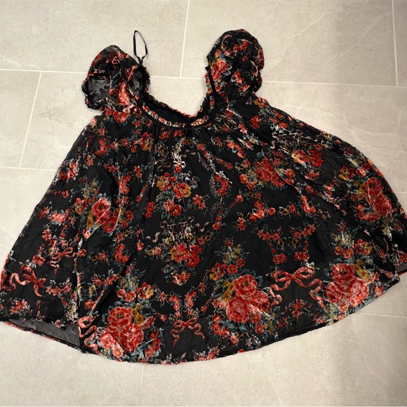 Free People Velvet Beautiful Blooms Floral Babydoll Mini Dress Size Medium - Picture 11 of 14